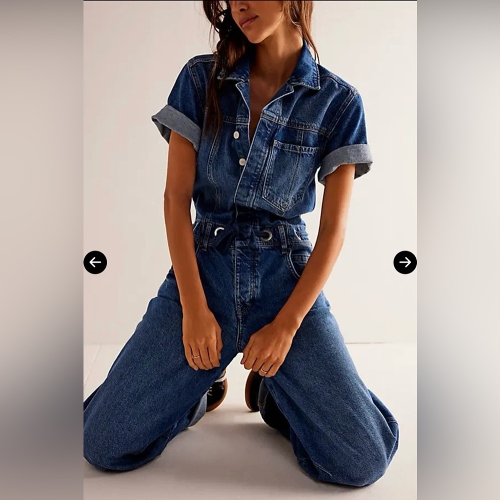 Free People We The Free Edison Wide Leg Denim Coverall Jumpsuit - Picture 4 of 6